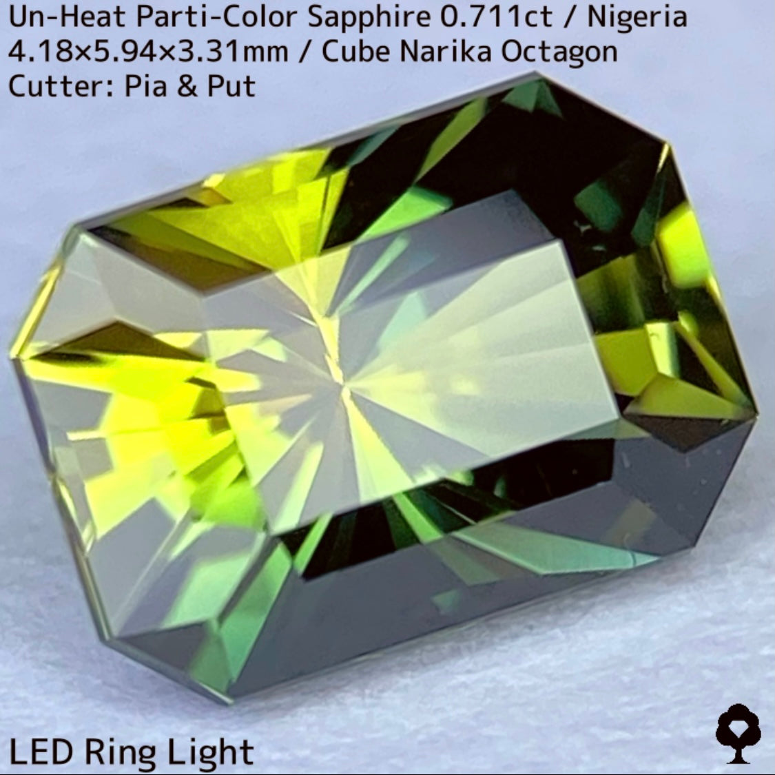 ナイジェリア産非加熱パーティカラーサファイア0.711ct★ 鮮やかなイエローに深いインディゴが入った縦バイカラー