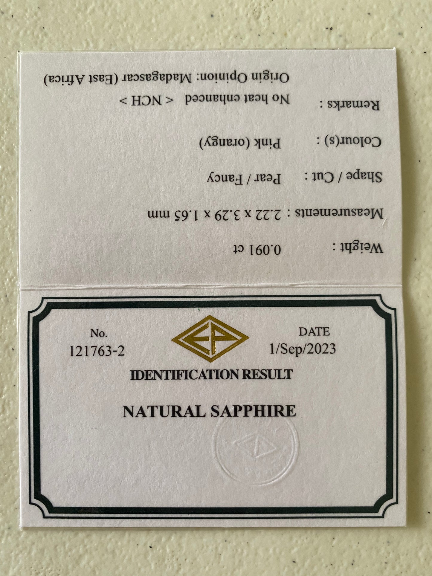 9/29(金)23:00終了🏁非加熱パパラチァサファイア0.091ct★ど真ん中パパラ色からピンク寄りの可愛い花びら🌸