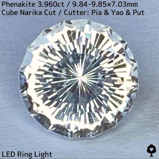 粉雪の舞う雪景色のような凛とした美しさの大粒レアストーンナリカーカット★フェナカイト3.960ct