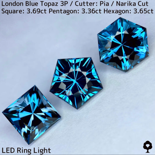 【ご当選者さま専用】ロンドンブルートパーズ多角形ナリカーカット3個セット計10.7ct