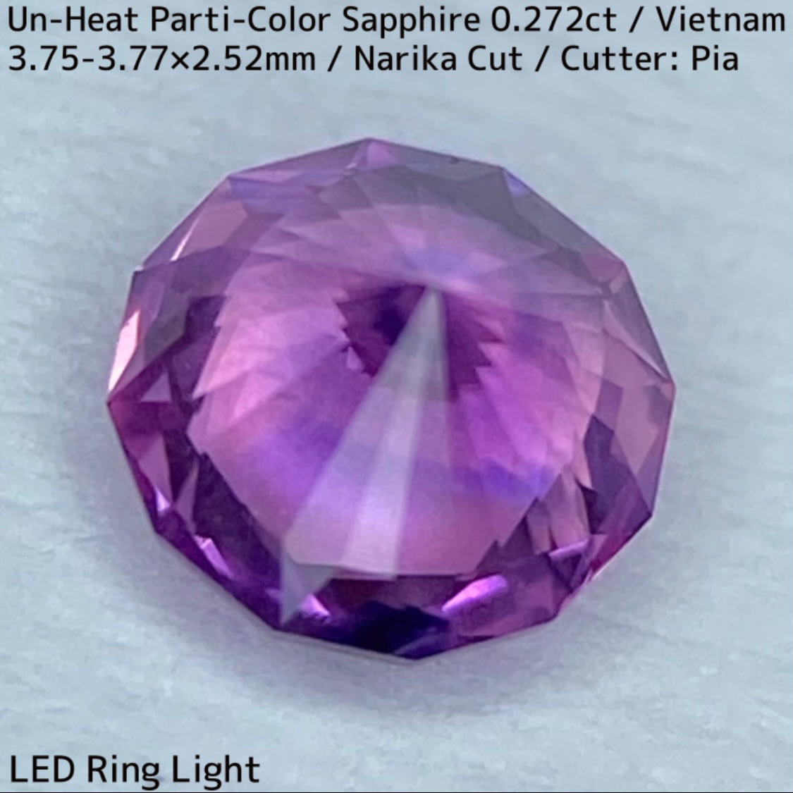 ベトナム産非加熱サファイア0.272ct★可愛いシルキーピンクにブルーの色だまりでパープリッシュなナリカーカット
