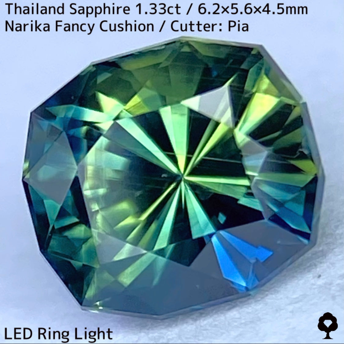 タイ産サファイア1.33ct★ブルー・グリーン・イエローの深いパーティ感のある秒針のような鋭い煌めき放つリバーシブルな一石