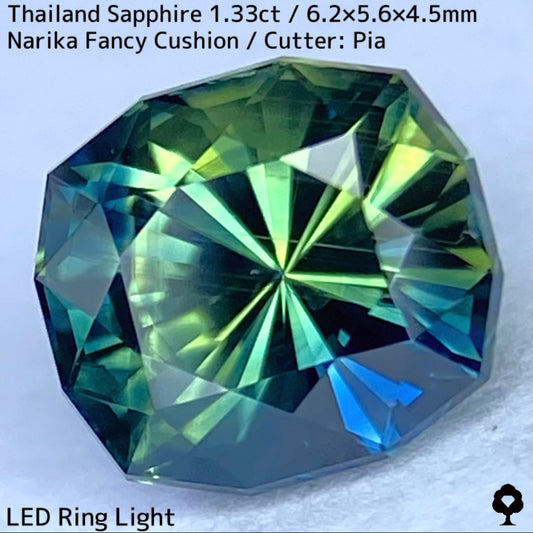 タイ産サファイア1.33ct★ブルー・グリーン・イエローの深いパーティ感のある秒針のような鋭い煌めき放つリバーシブルな一石