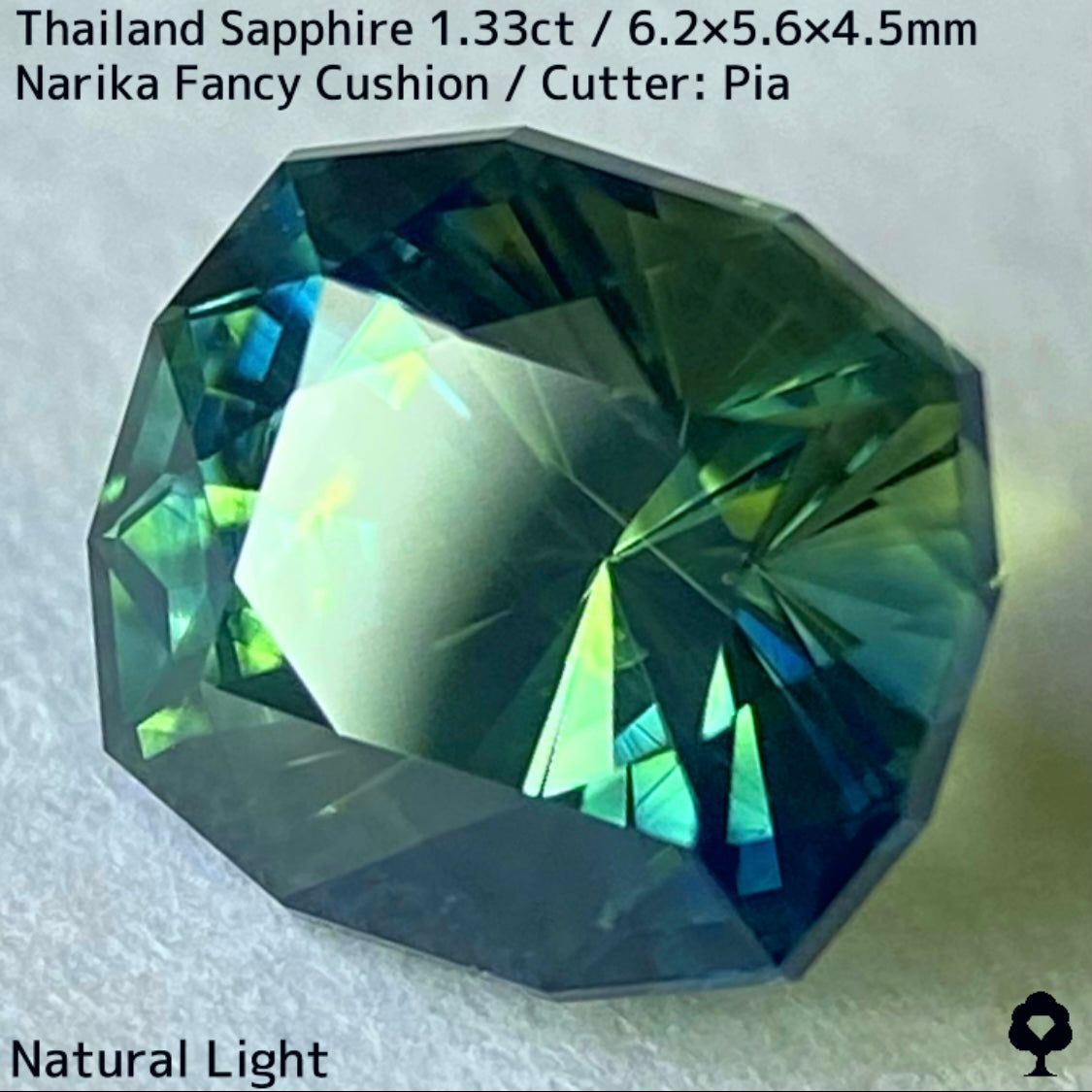 タイ産サファイア1.33ct★ブルー・グリーン・イエローの深いパーティ感のある秒針のような鋭い煌めき放つリバーシブルな一石