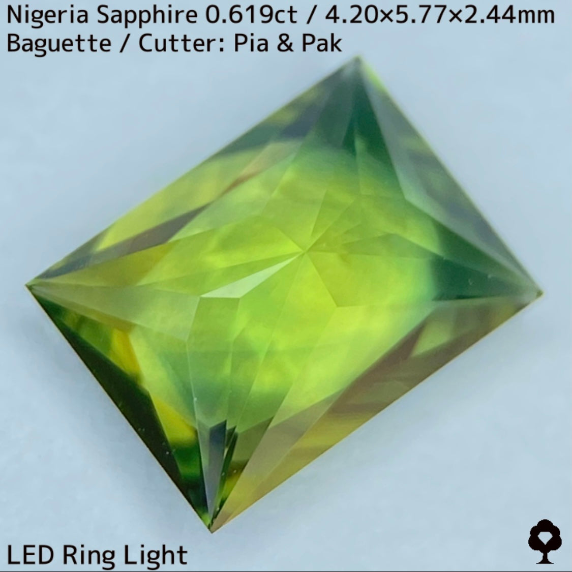 ナイジェリア産サファイア0.619ct★イエローとブルーの混ざり合いを楽しむシャープバゲット