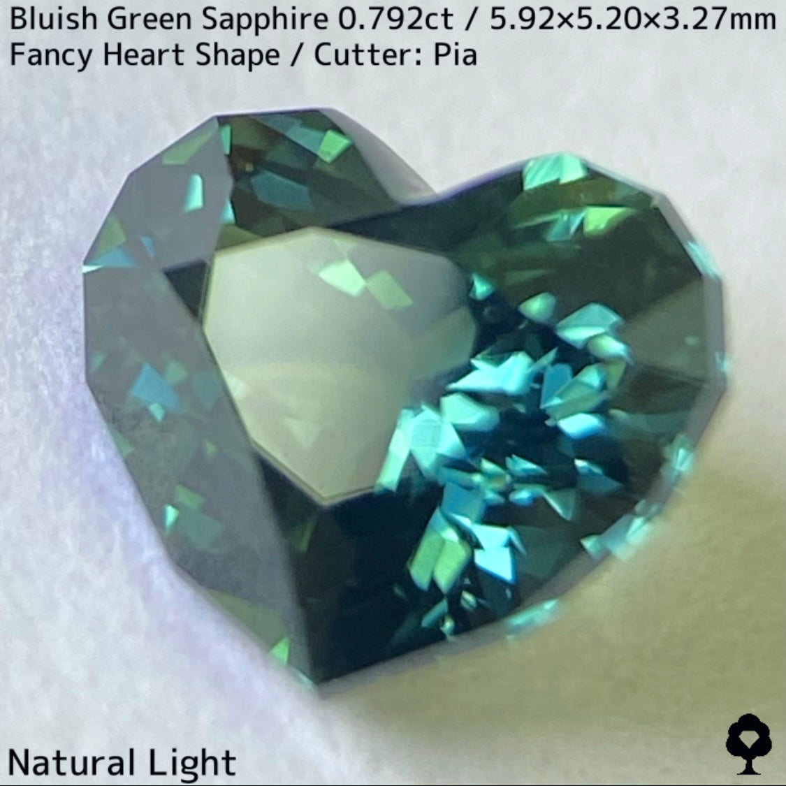 ブルーイッシュグリーンサファイア0.792ct★深いブルーみあるグリーンと可愛いファンシーハートシェイプが絶妙なバランス