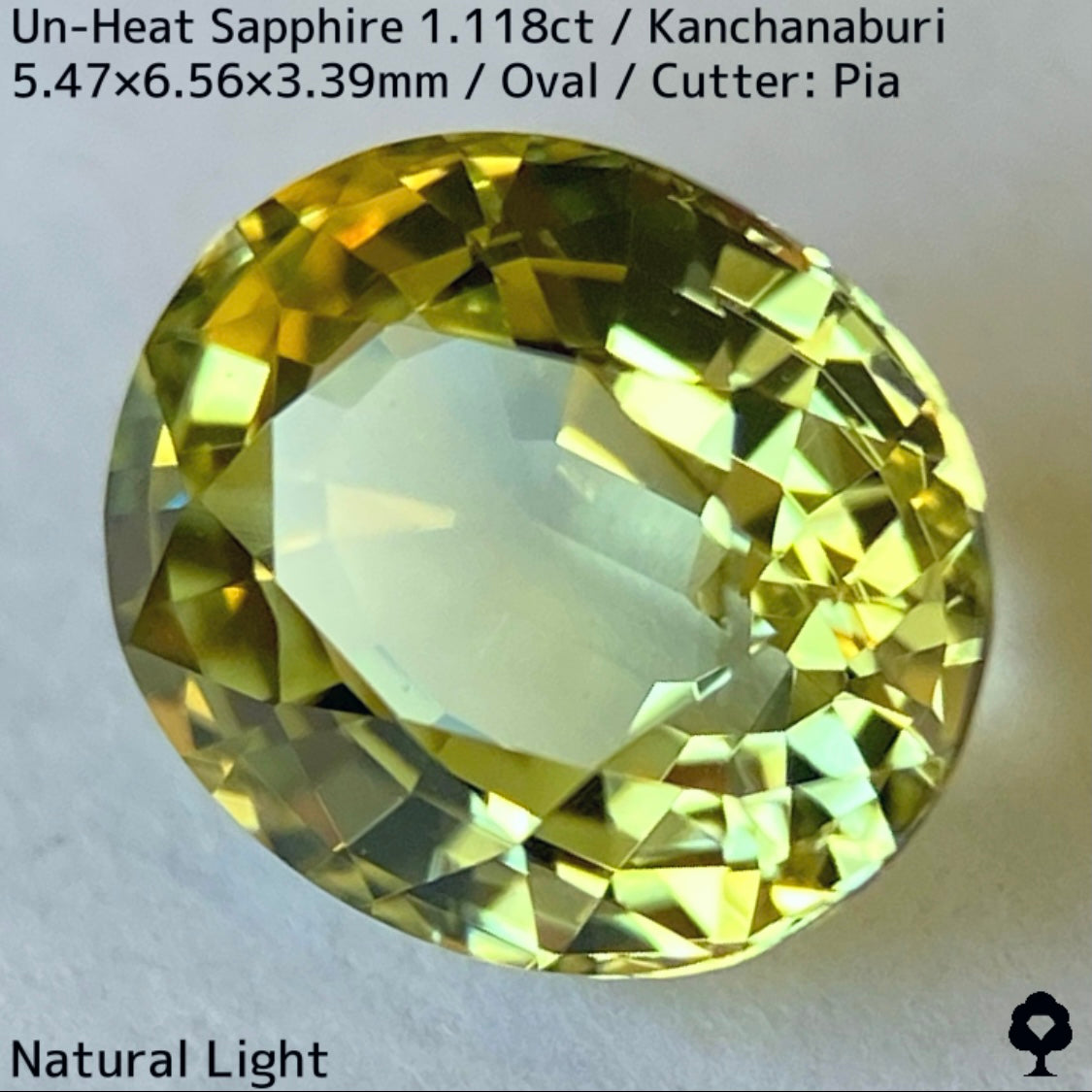 カンチャナブリー産非加熱サファイア1.118ct★弾けるライトグリニッシュイエローの強く美しい煌めき