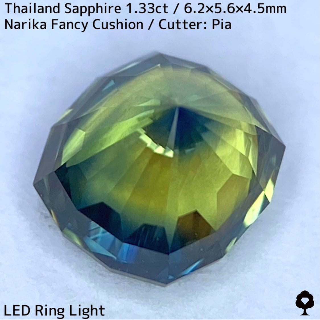 タイ産サファイア1.33ct★ブルー・グリーン・イエローの深いパーティ感のある秒針のような鋭い煌めき放つリバーシブルな一石
