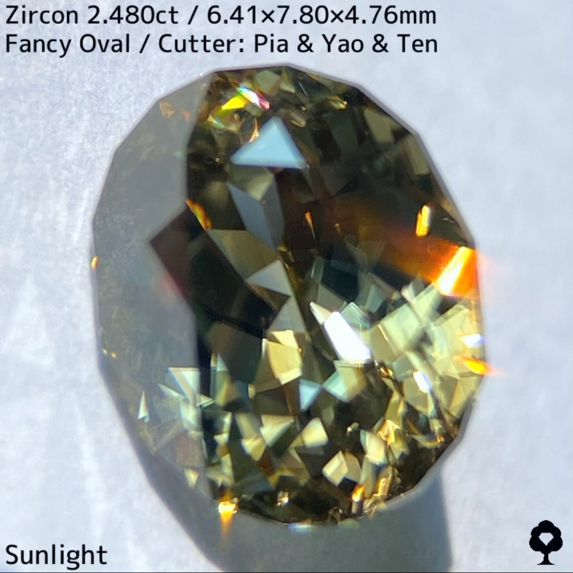 【ご当選者さま専用】ジルコン2.480ct★ゴールドの中に青の色だまりあるグリーンの煌めき放つ面白い1石