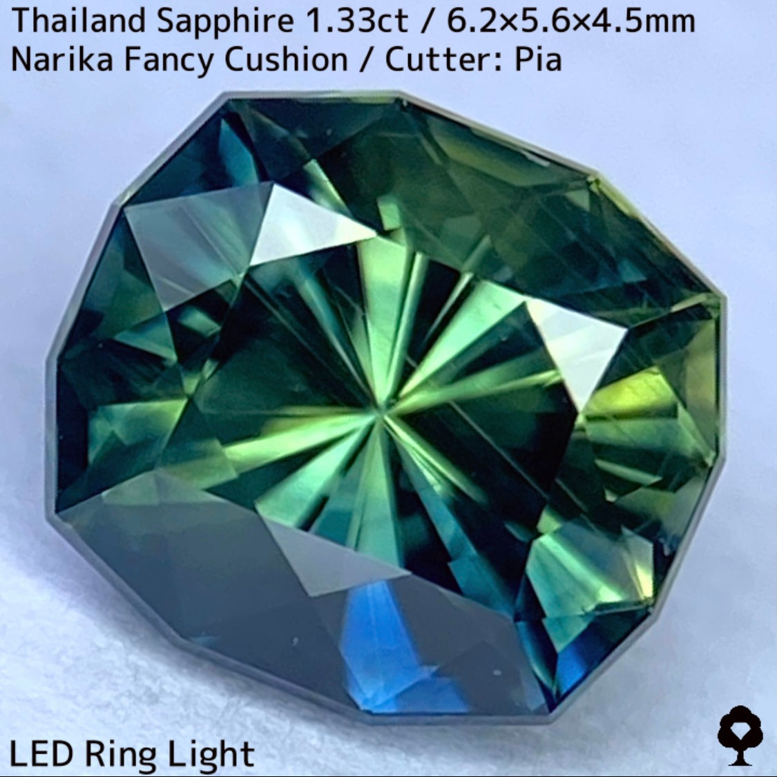 タイ産サファイア1.33ct★ブルー・グリーン・イエローの深いパーティ感のある秒針のような鋭い煌めき放つリバーシブルな一石