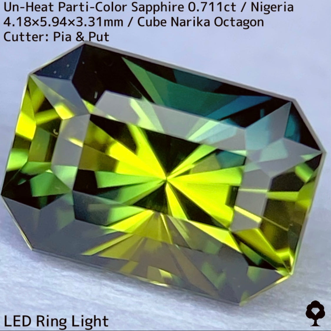 ナイジェリア産非加熱パーティカラーサファイア0.711ct★ 鮮やかなイエローに深いインディゴが入った縦バイカラー