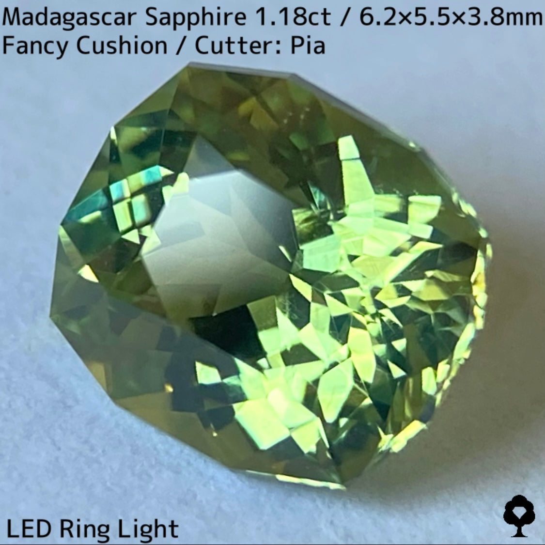 マダガスカル産サファイア1.18ct★パーティ感あるグリーンの華やかな煌めき美しいファンシークッション