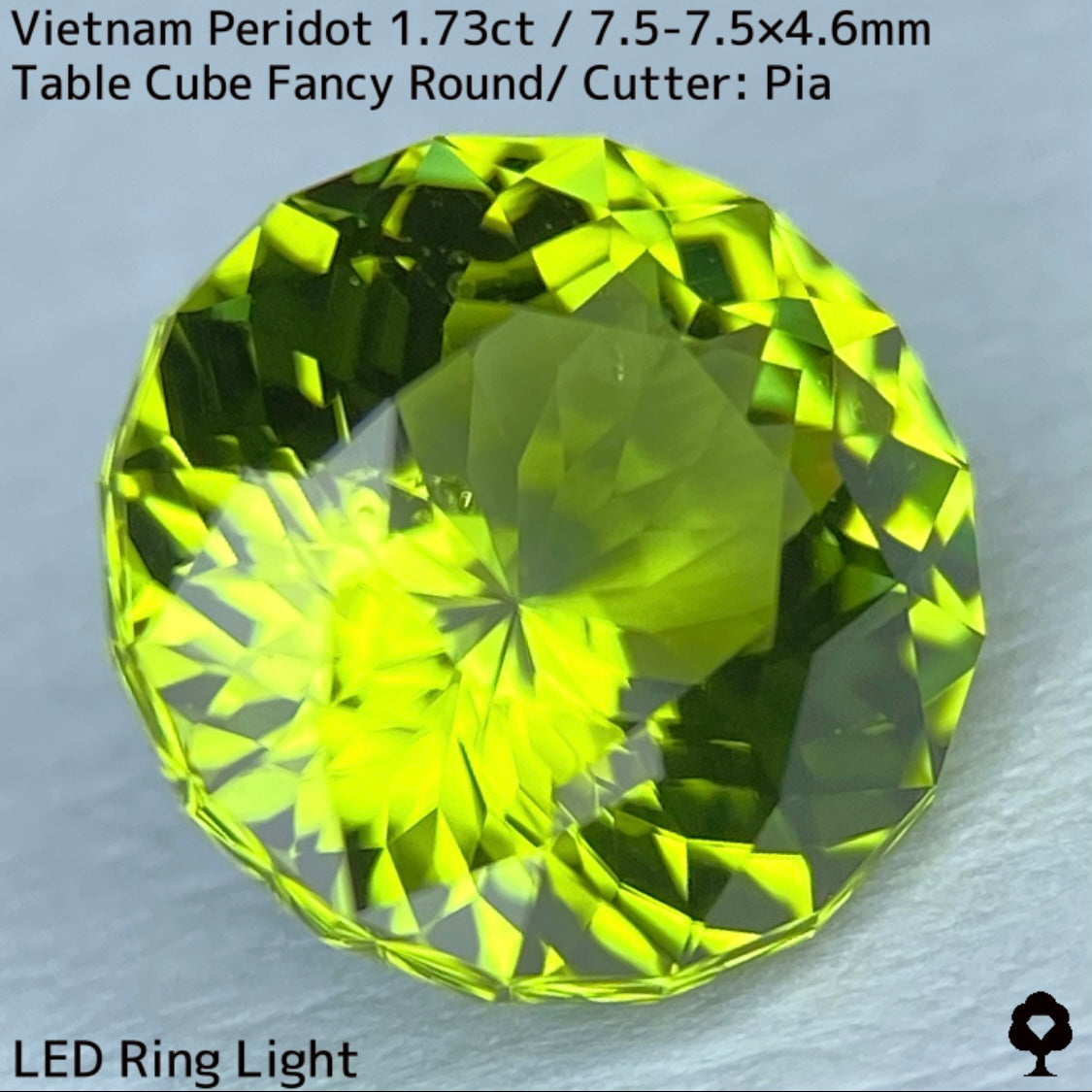 ベトナム産ペリドット1.73ct★リリーパッド浮かぶ万華鏡のような美しいフラワーカット美色結晶