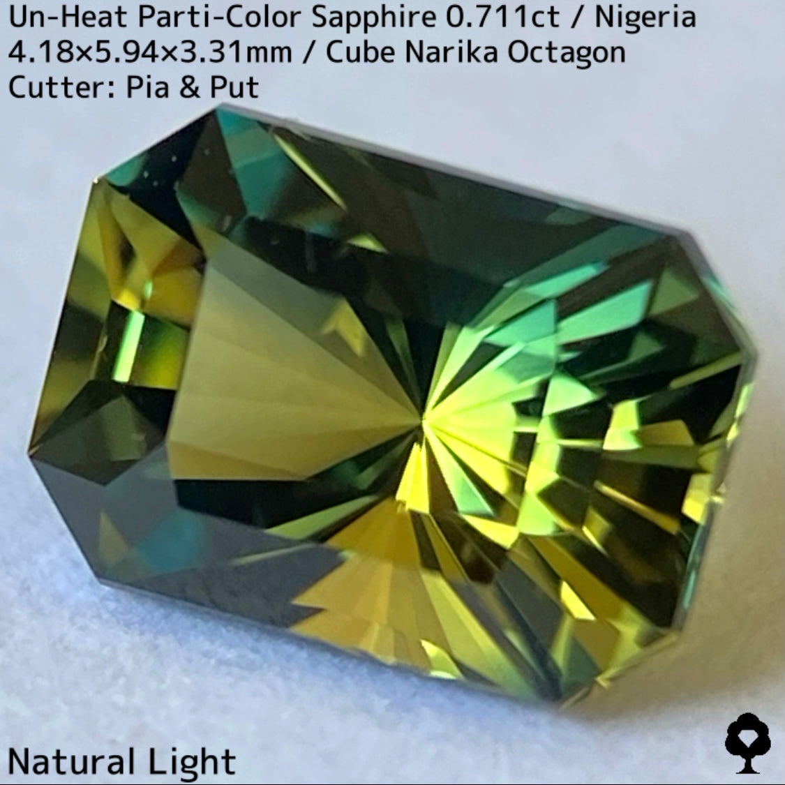 ナイジェリア産非加熱パーティカラーサファイア0.711ct★ 鮮やかなイエローに深いインディゴが入った縦バイカラー