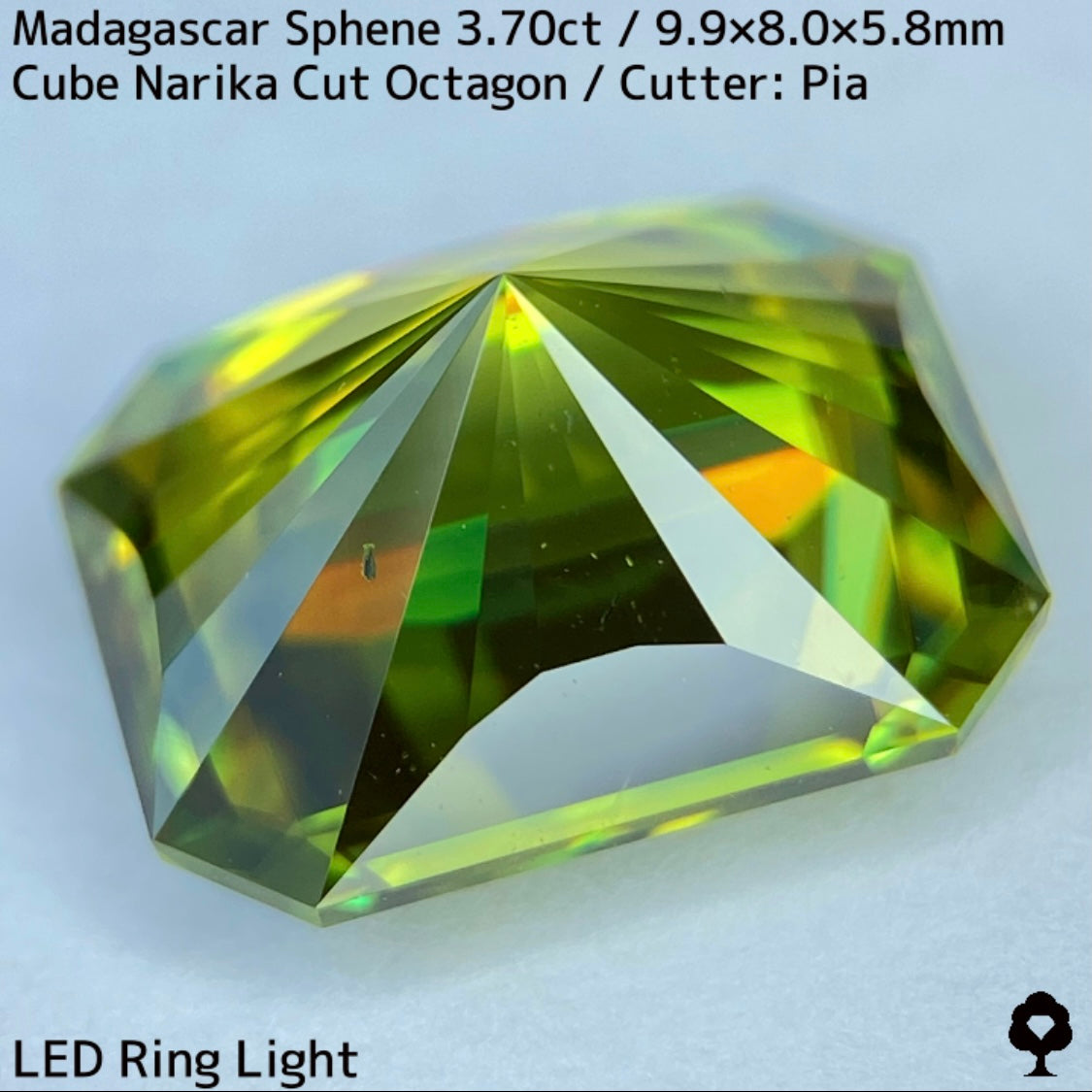 マダガスカル産スフェーン3.704ct★冴え渡るイエローイッシュグリーンのキューブナリカーオクタゴン