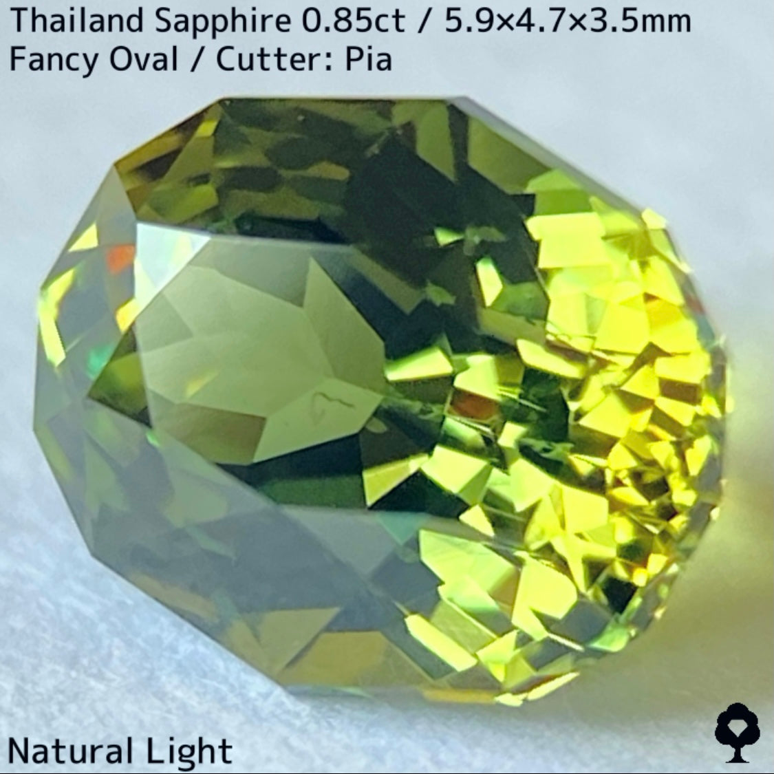 タイ産サファイア0.85ct★バンカチャらしいパーティライムカラーにファイアー彩る美結晶