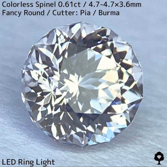 ビルマ産カラーレススピネル0.612ct★曇りなき美結晶の満開フラワーカットが華やぐレアカラーレス