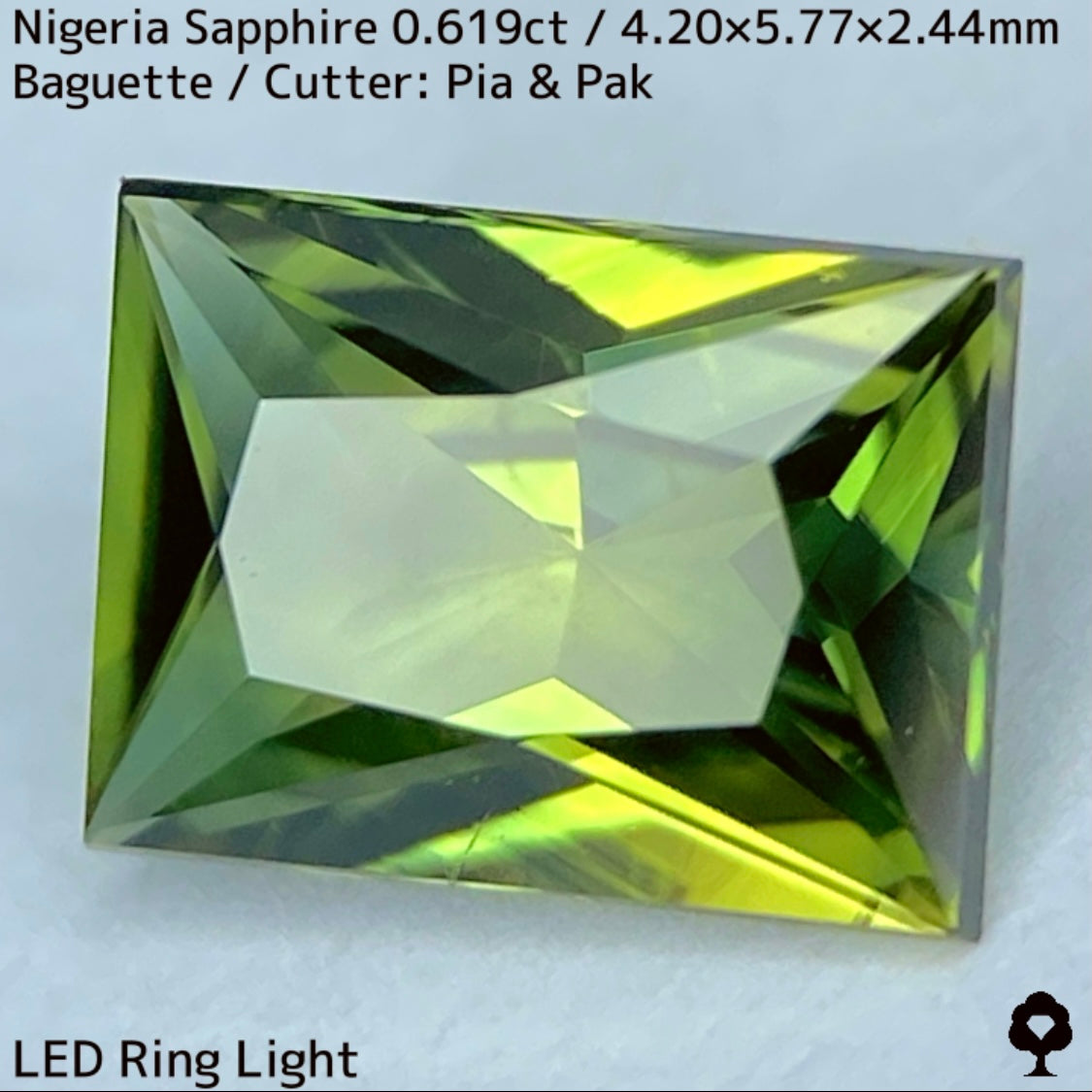 ナイジェリア産サファイア0.619ct★イエローとブルーの混ざり合いを楽しむシャープバゲット