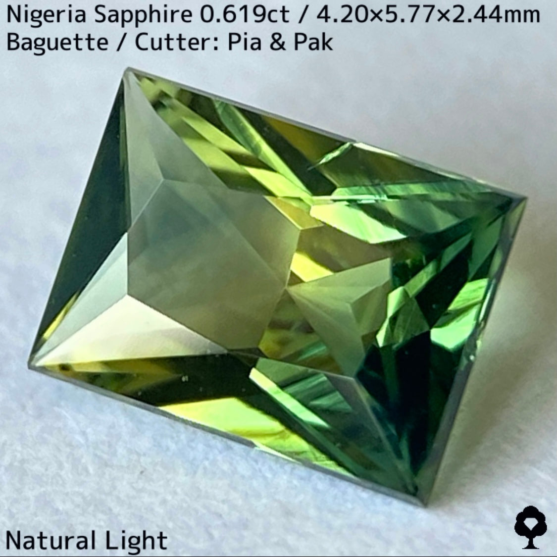 ナイジェリア産サファイア0.619ct★イエローとブルーの混ざり合いを楽しむシャープバゲット