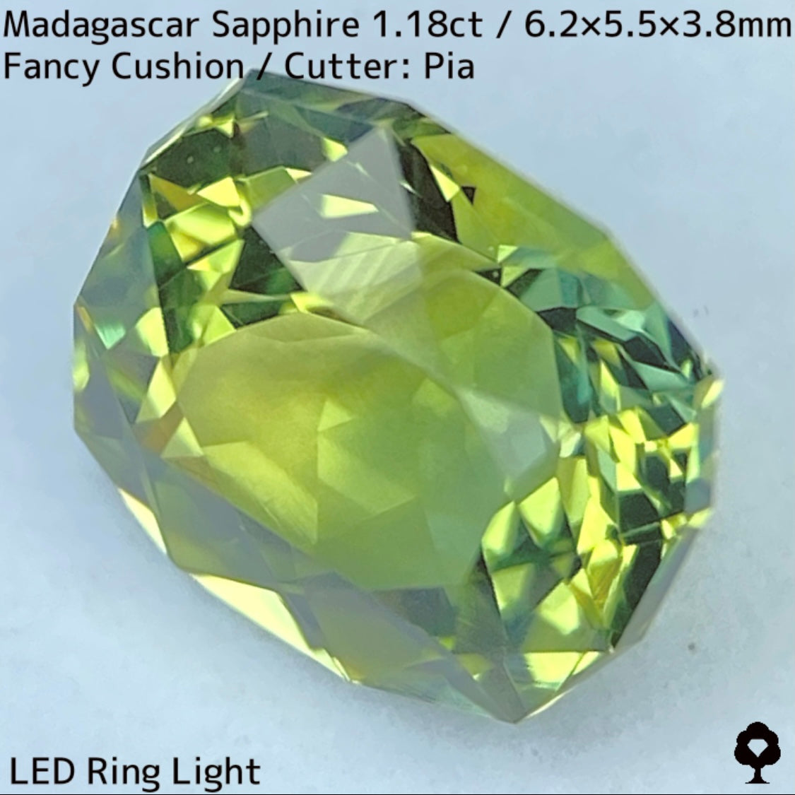 マダガスカル産サファイア1.18ct★パーティ感あるグリーンの華やかな煌めき美しいファンシークッション