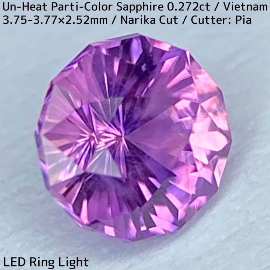 ベトナム産非加熱サファイア0.272ct★可愛いシルキーピンクにブルーの色だまりでパープリッシュなナリカーカット