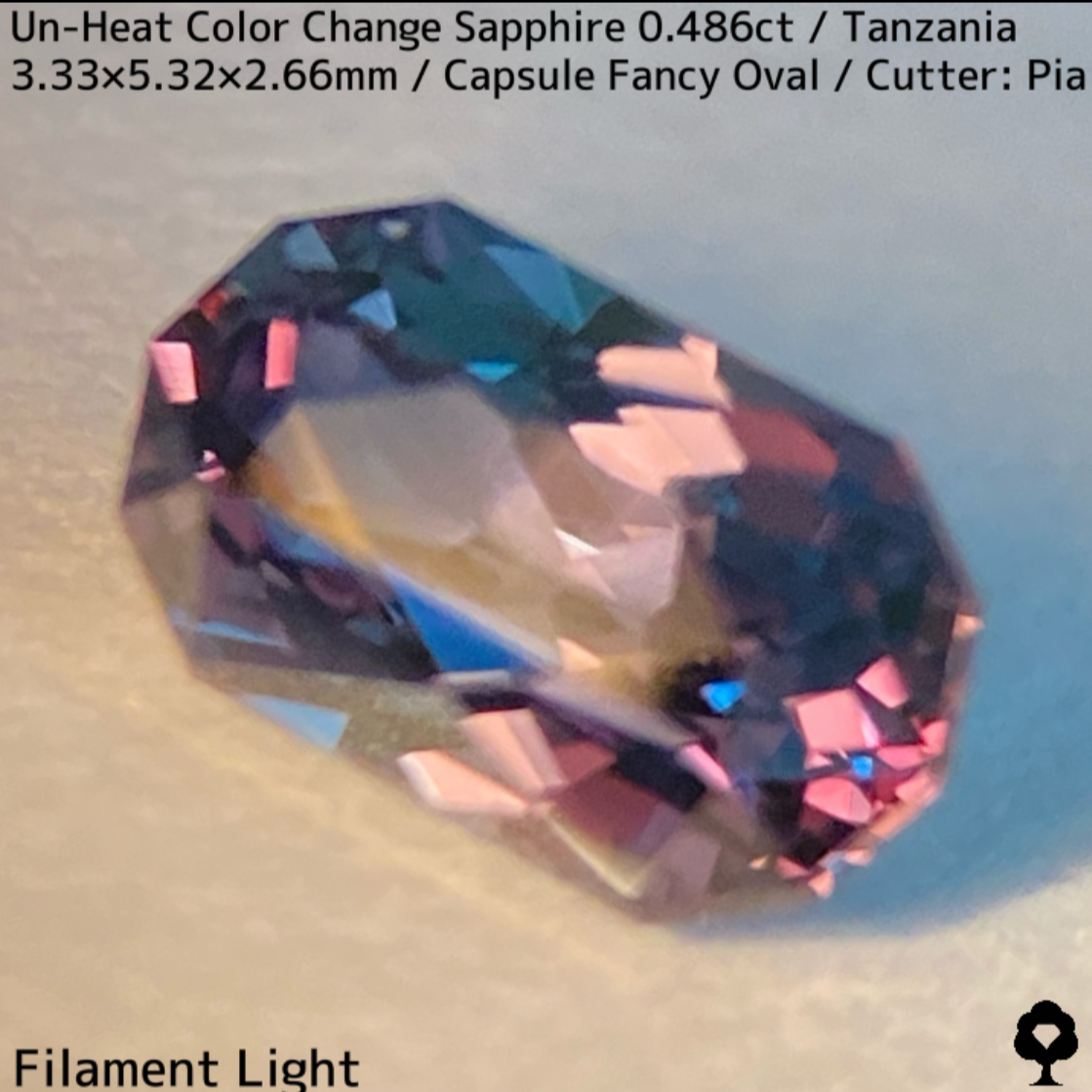 タンザニア産非加熱カラーチェンジサファイア0.486ct★深みの中に潜む多色感とゴールドシルクの銀河広がる