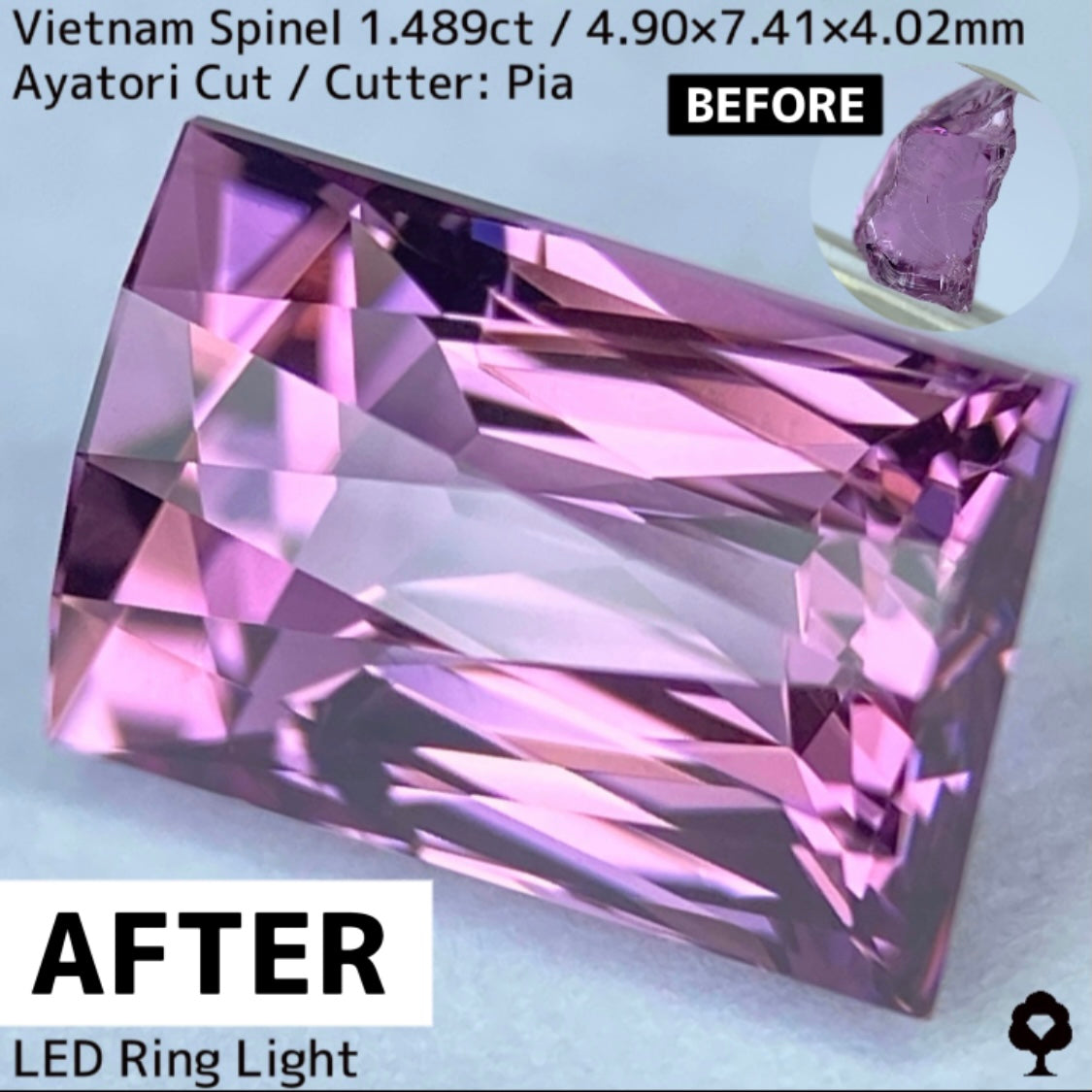 ベトナム産スピネル1.489ct★妖艶なピンキッシュパープルの超美結晶原石の形を生かしたシザースのあやとりカット