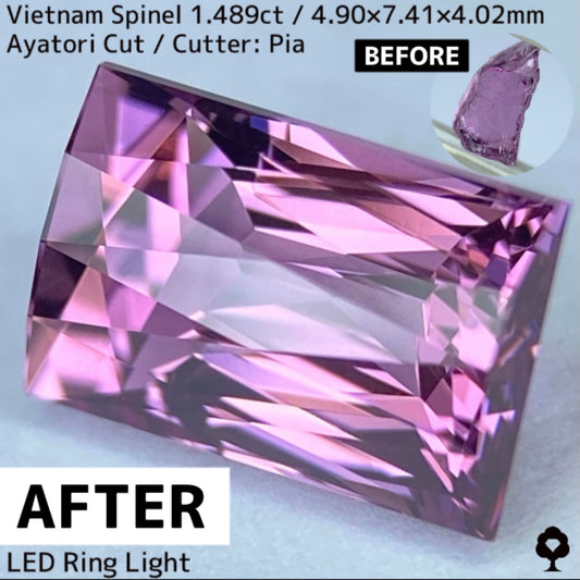ベトナム産スピネル1.489ct★妖艶なピンキッシュパープルの超美結晶原石の形を生かしたシザースのあやとりカット