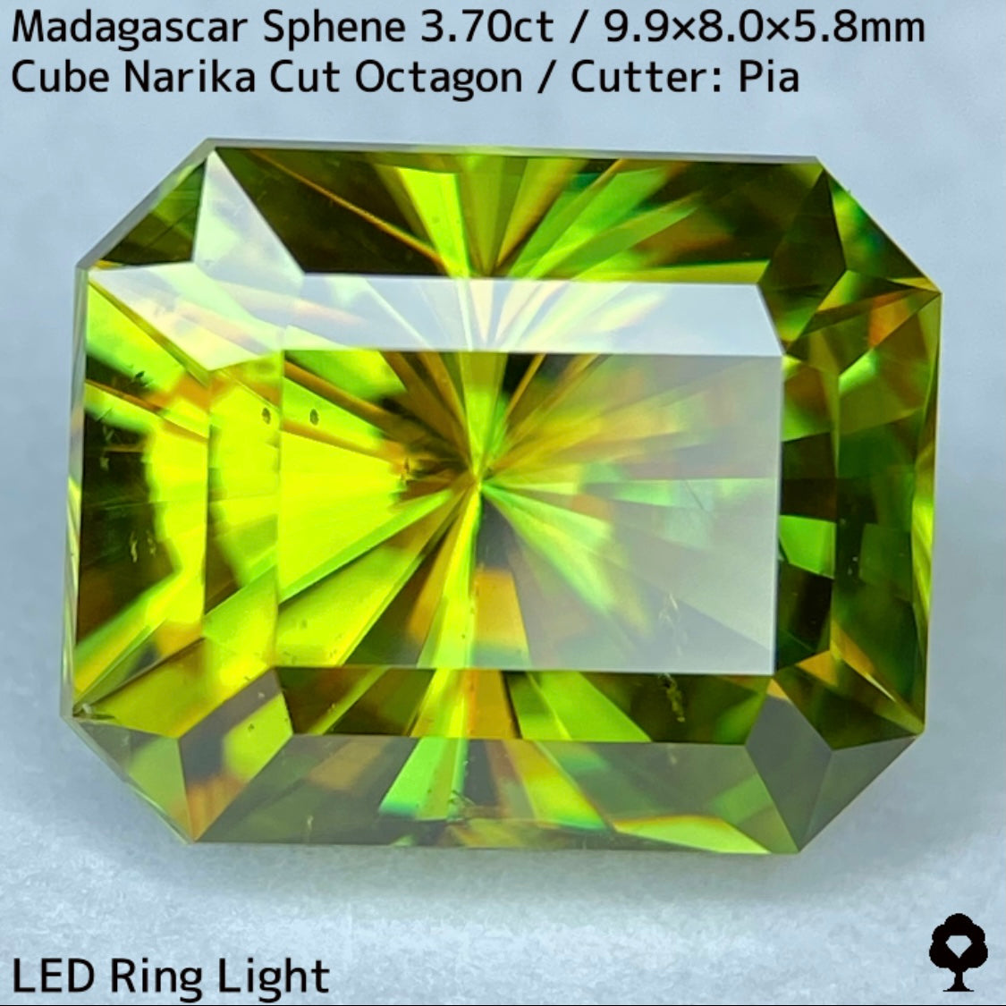 マダガスカル産スフェーン3.704ct★冴え渡るイエローイッシュグリーンのキューブナリカーオクタゴン