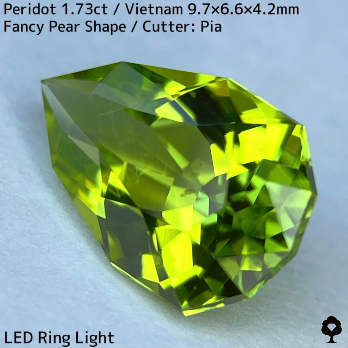 ベトナム産ペリドット1.73ct★リリーパッド入りのファイアーチラつく美色ファンシーペアシェイプ
