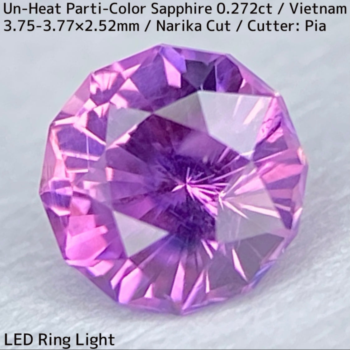 ベトナム産非加熱サファイア0.272ct★可愛いシルキーピンクにブルーの色だまりでパープリッシュなナリカーカット