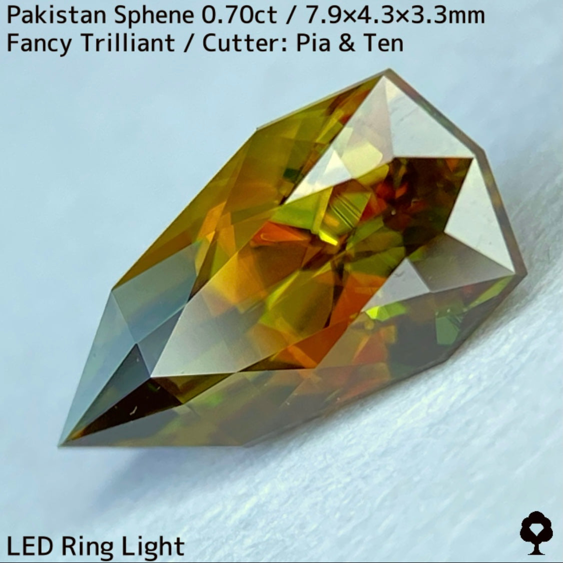 【ご当選者さま専用】パキスタン産スフェーン0.70ct★恐るべき煌めきと多色感たまらない槍型トリリアント