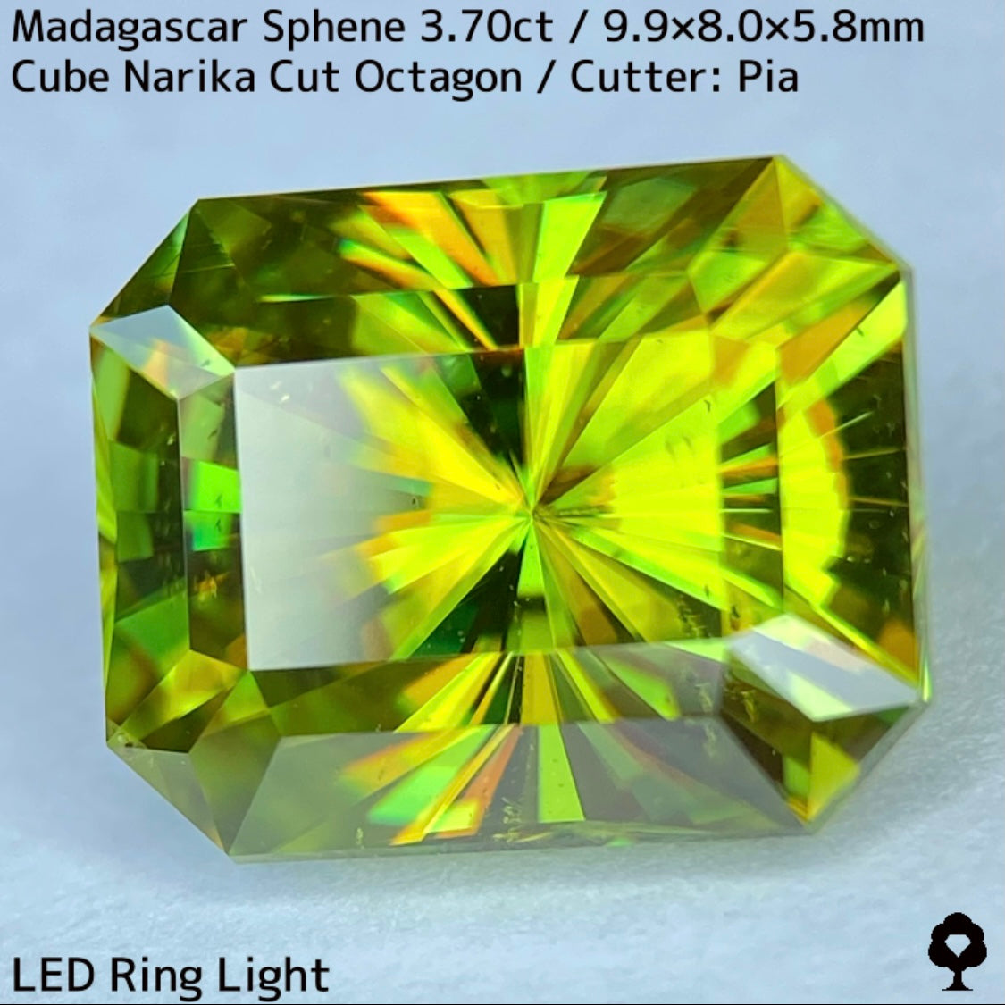 マダガスカル産スフェーン3.704ct★冴え渡るイエローイッシュグリーンのキューブナリカーオクタゴン