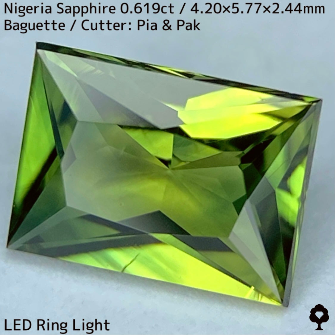 ナイジェリア産サファイア0.619ct★イエローとブルーの混ざり合いを楽しむシャープバゲット
