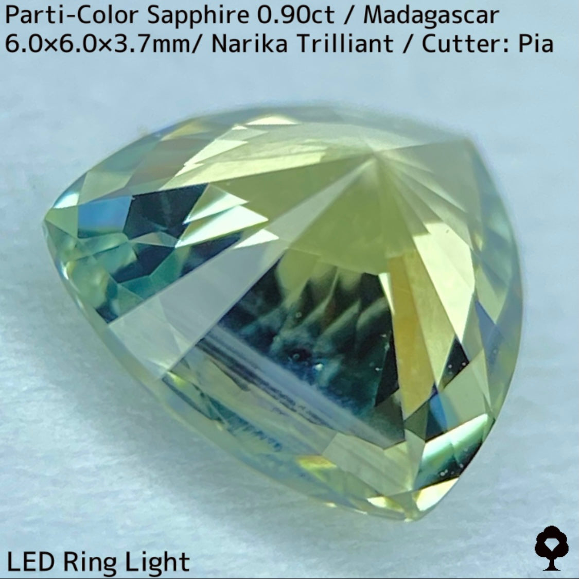マダガスカル産パーティカラーサファイア0.90ct★ライトイエローとブルーとシルクの混ざり合いが可愛いナリカートリリアント