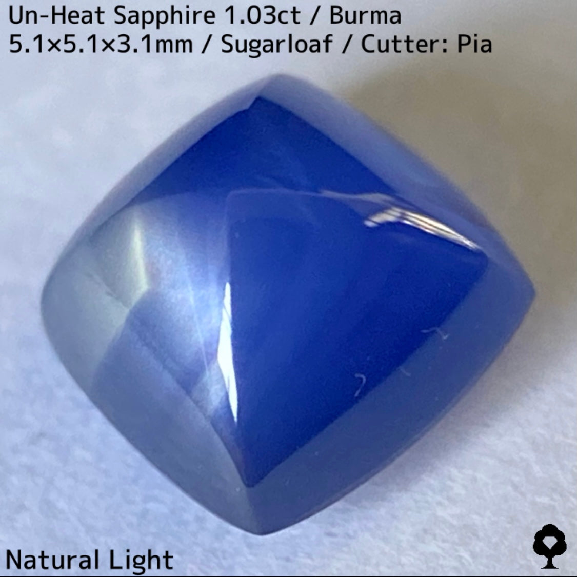 ビルマ産非加熱サファイア1.03ct★カット石品質の希少な結晶をあえてカボションにした可愛すぎるシュガーローフ
