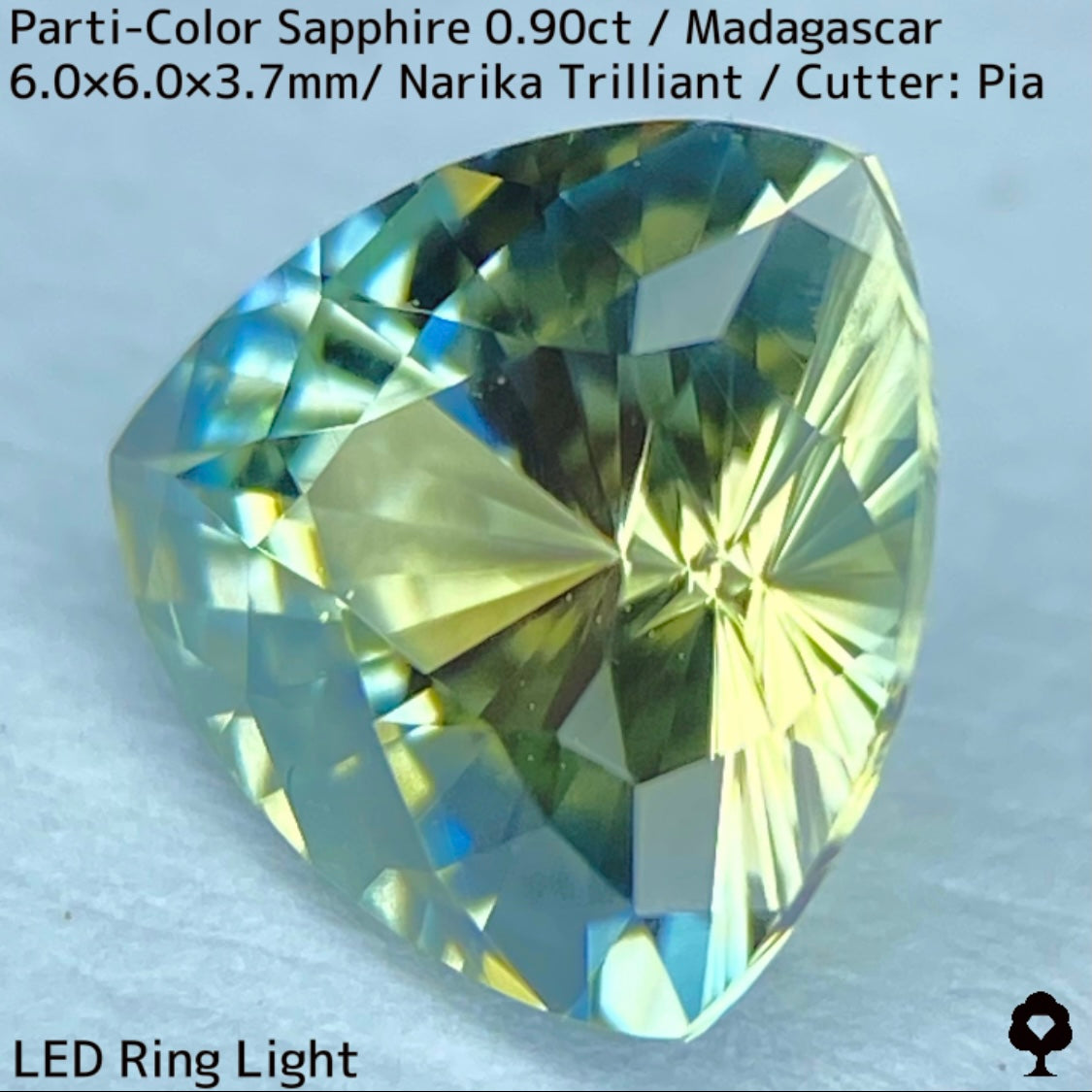 マダガスカル産パーティカラーサファイア0.90ct★ライトイエローとブルーとシルクの混ざり合いが可愛いナリカートリリアント