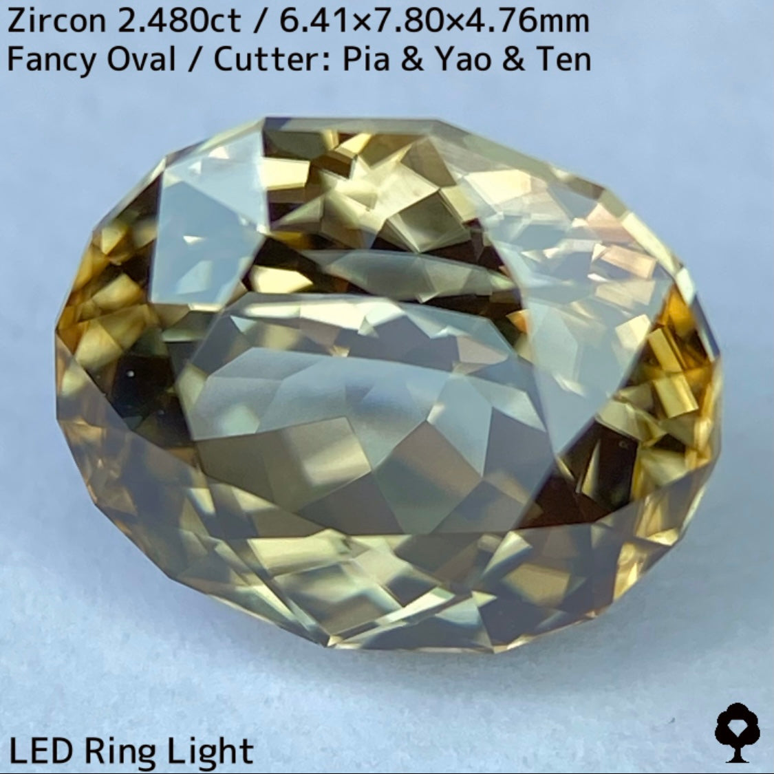 【ご当選者さま専用】ジルコン2.480ct★ゴールドの中に青の色だまりあるグリーンの煌めき放つ面白い1石