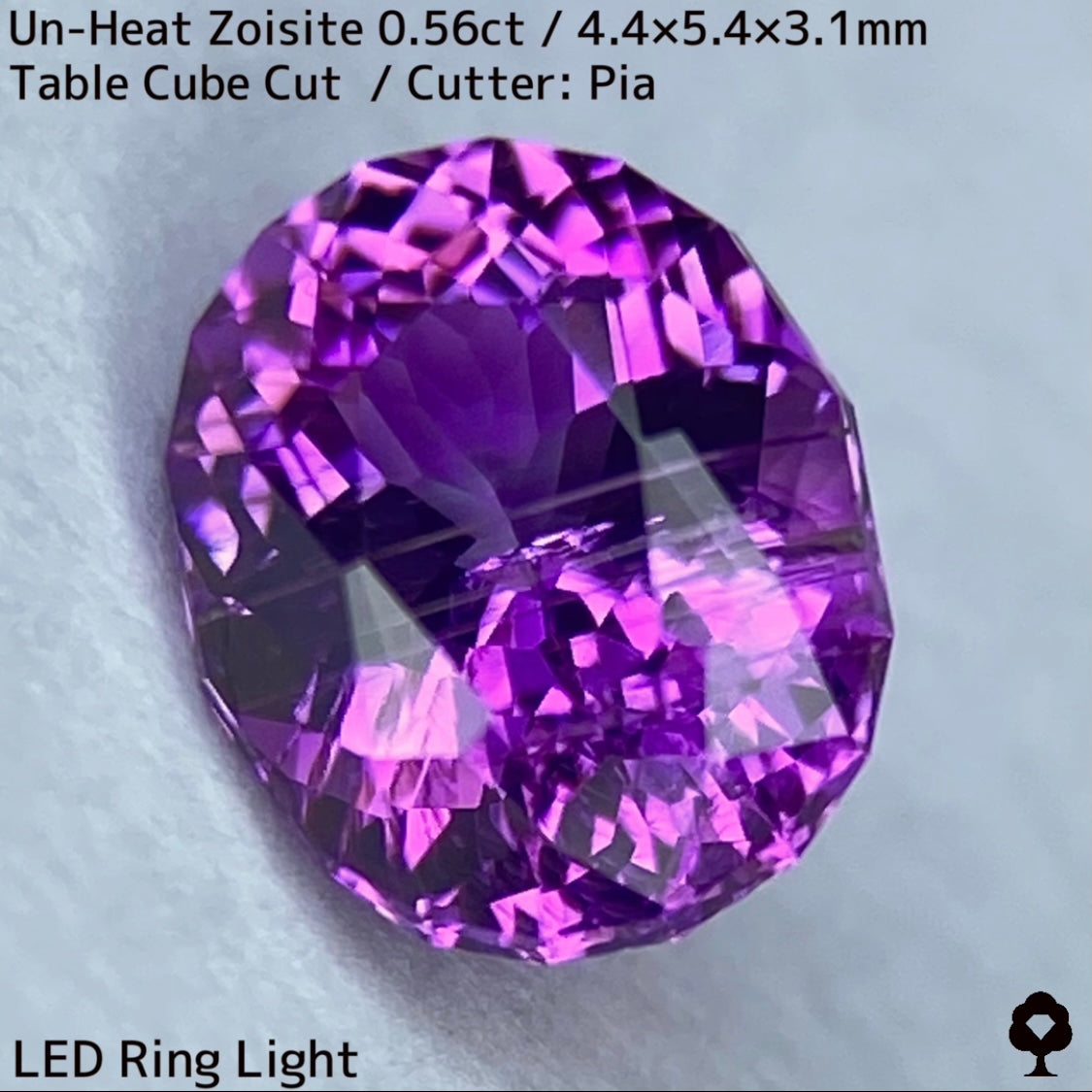 希少な濃厚ピンキッシュパープルに一期一会の芸術的インクル★非加熱ゾイサイト0.563ct