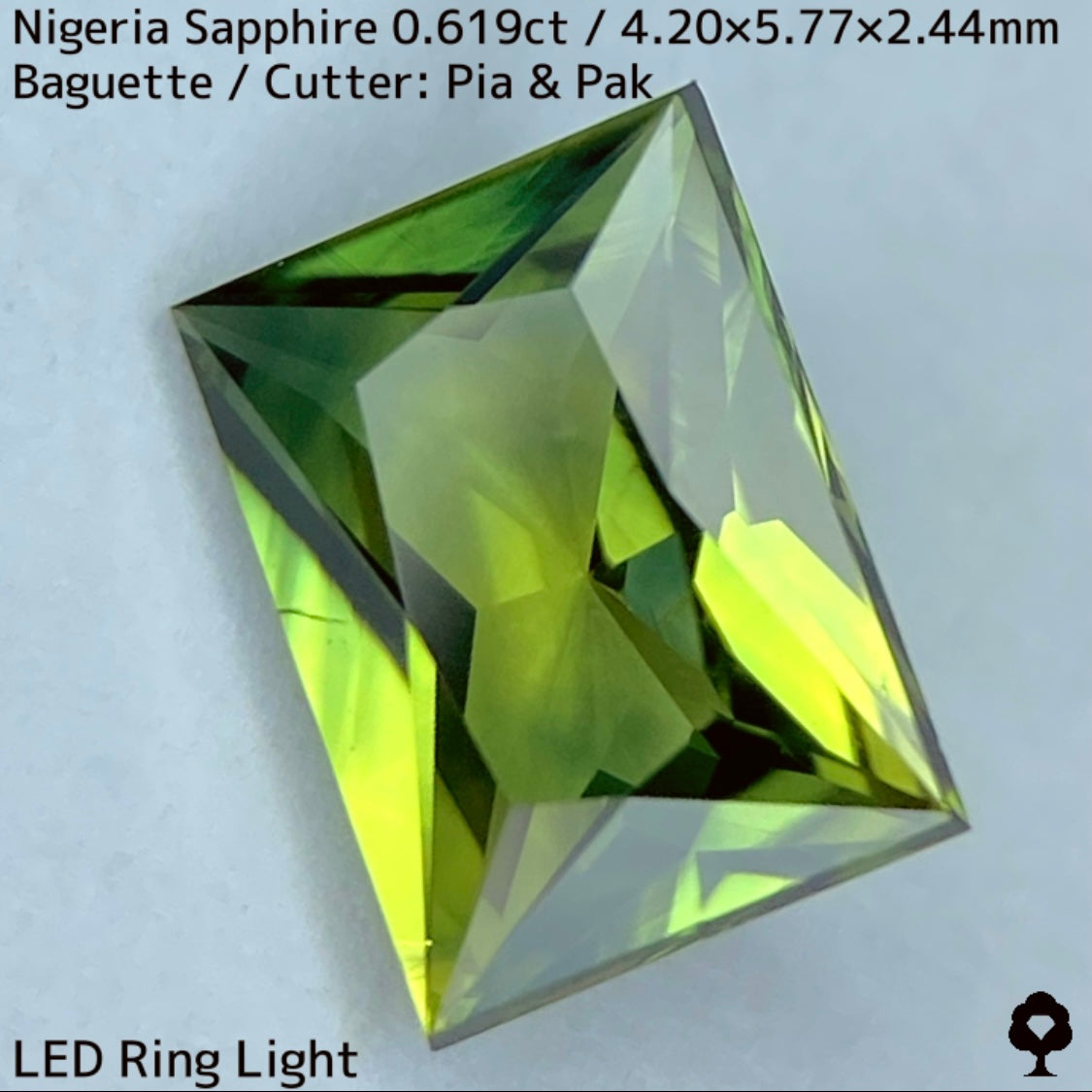 ナイジェリア産サファイア0.619ct★イエローとブルーの混ざり合いを楽しむシャープバゲット
