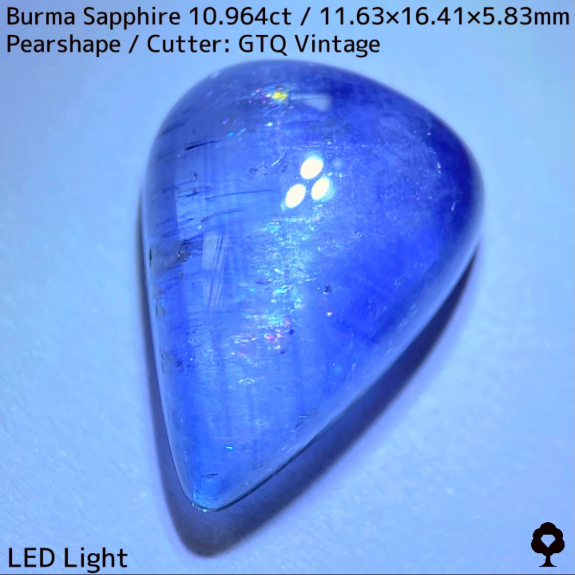 ビルマ産サファイア10.964ct★煌めく虹インクルと実はキャッツが出るなど面白さ詰まった秘蔵品