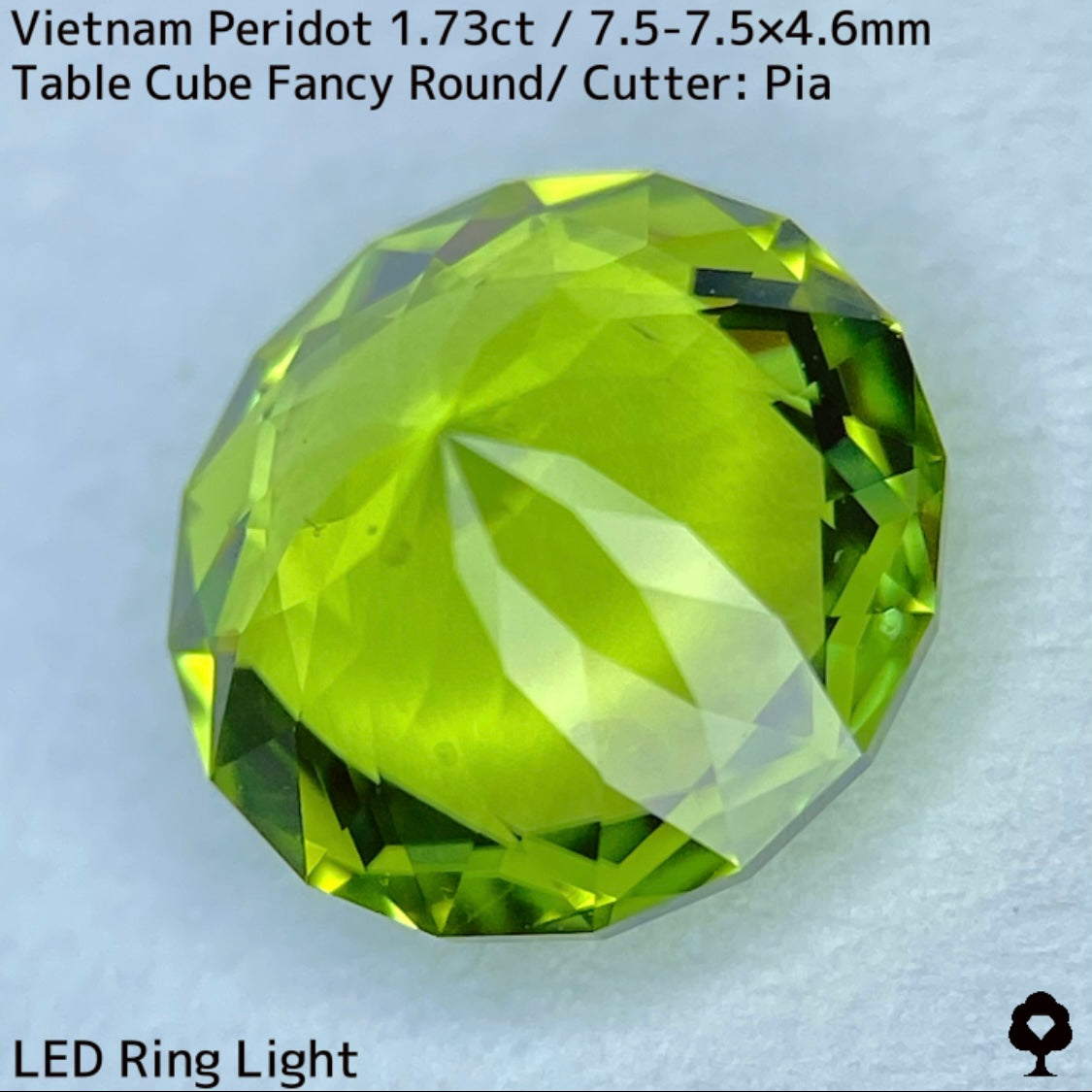 ベトナム産ペリドット1.73ct★リリーパッド浮かぶ万華鏡のような美しいフラワーカット美色結晶