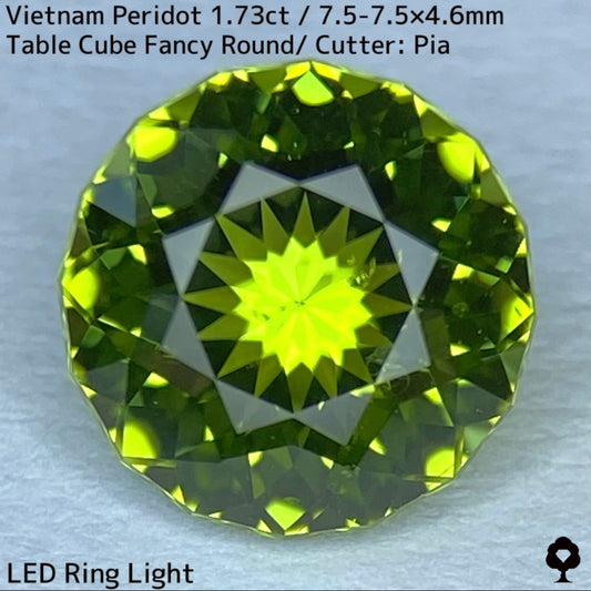 ベトナム産ペリドット1.73ct★リリーパッド浮かぶ万華鏡のような美しいフラワーカット美色結晶