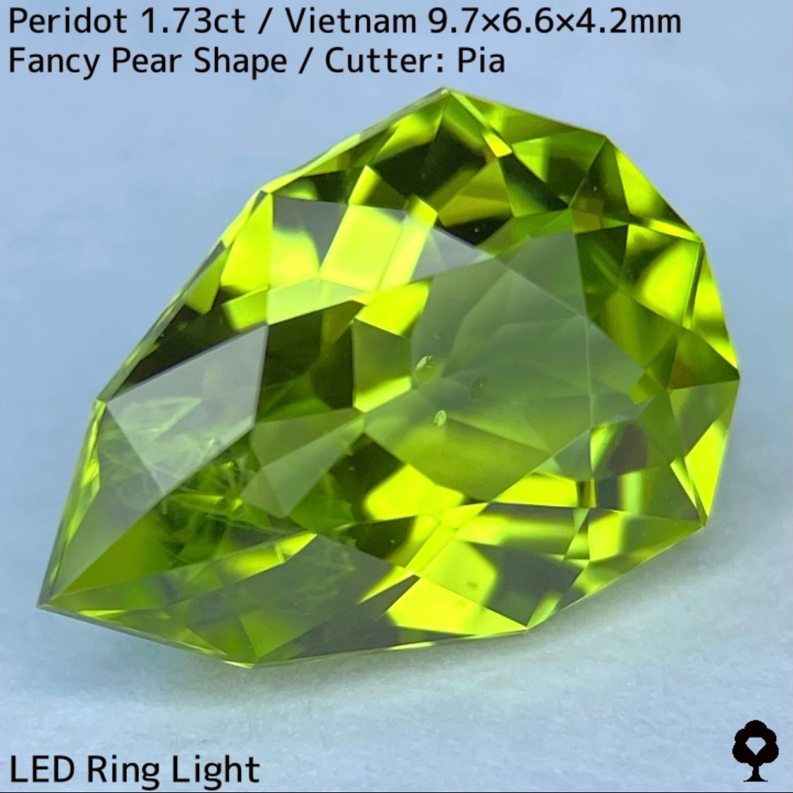 ベトナム産ペリドット1.73ct★リリーパッド入りのファイアーチラつく美色ファンシーペアシェイプ