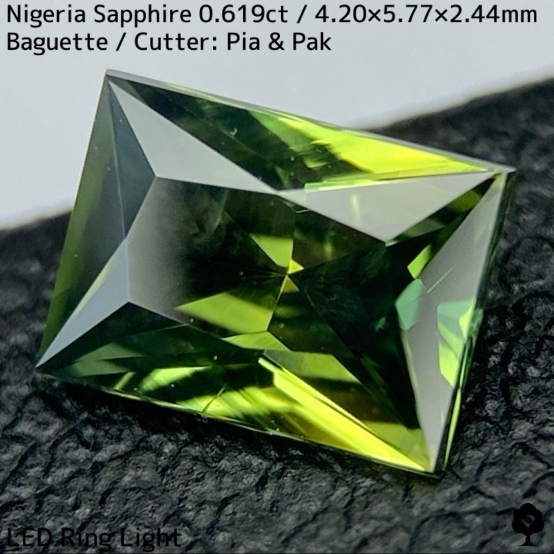 ナイジェリア産サファイア0.619ct★イエローとブルーの混ざり合いを楽しむシャープバゲット