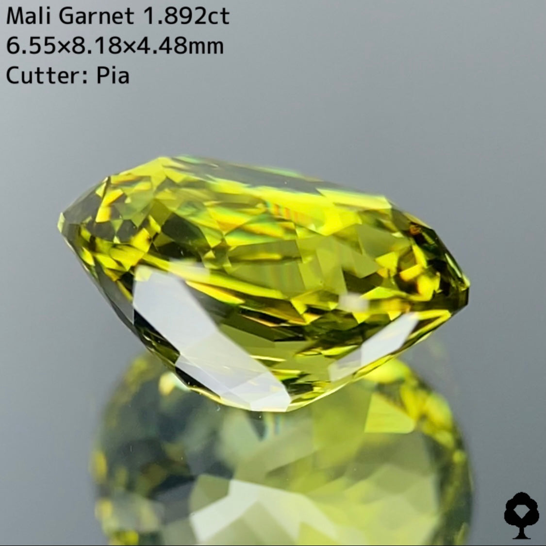 マリガーネット1.892ct★2ctに迫る大きさの絶品結晶はテーブルキューブカットで激レアなペリドットカラー