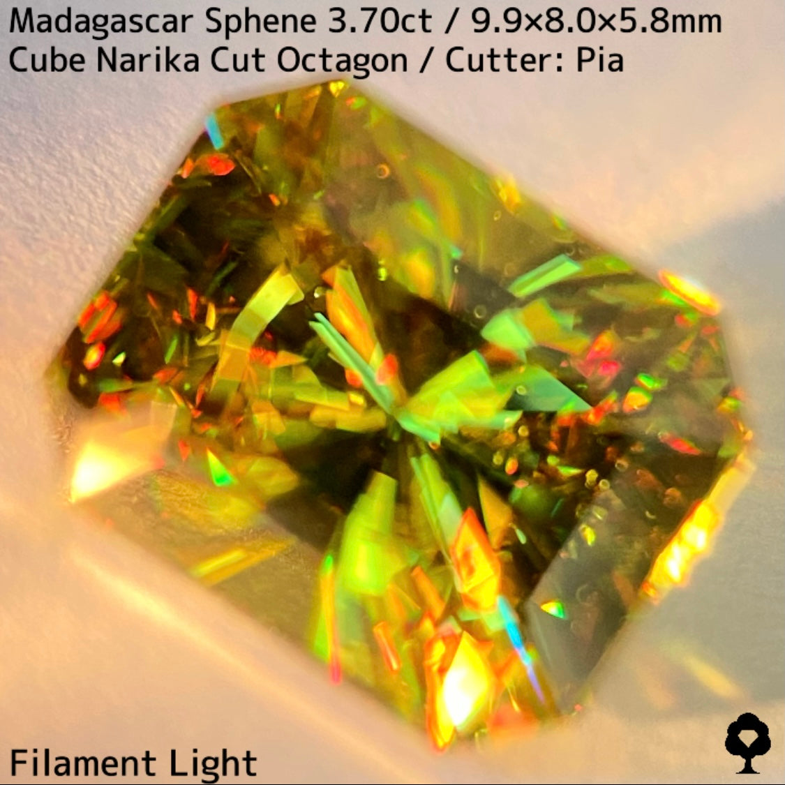 マダガスカル産スフェーン3.704ct★冴え渡るイエローイッシュグリーンのキューブナリカーオクタゴン
