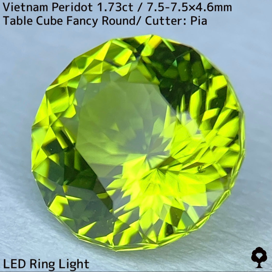 ベトナム産ペリドット1.73ct★リリーパッド浮かぶ万華鏡のような美しいフラワーカット美色結晶