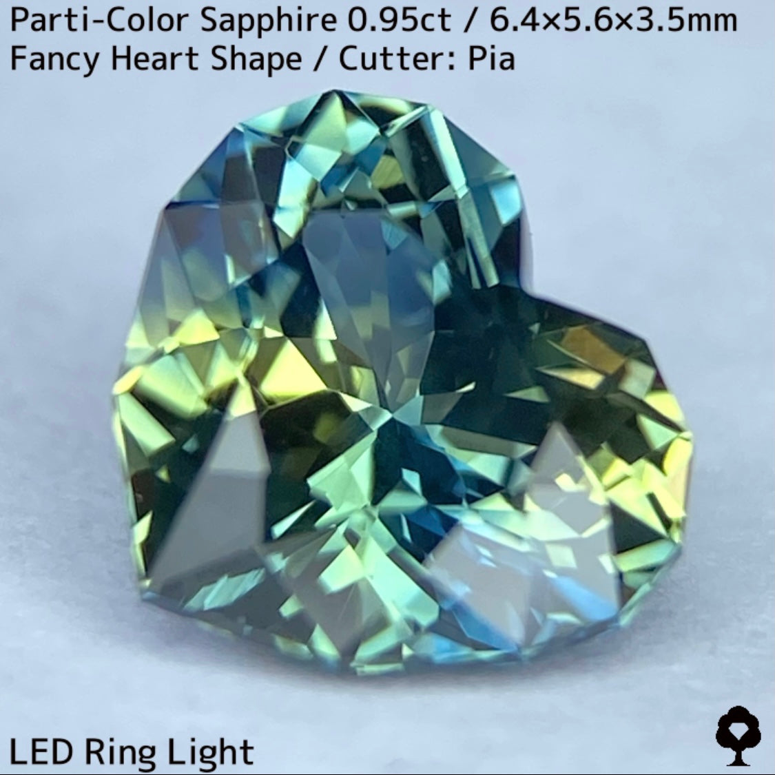 パーティカラーサファイア0.95ct★イエローからパープル感じるブルーまでのカラフルなパーティ感美しいレアファンシーハート