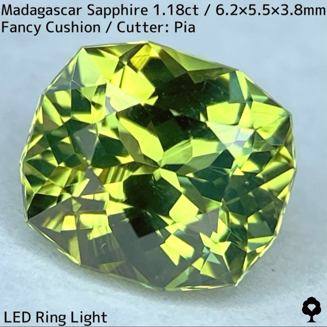 マダガスカル産サファイア1.18ct★パーティ感あるグリーンの華やかな煌めき美しいファンシークッション